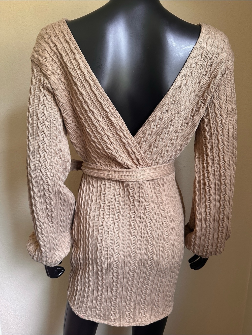 Windsor Cable-Knit Wrap Dress in Taupe - Picture 9 of 13